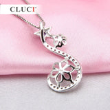 925 Silver Flower & Star Pendant with Zircons & Pearl