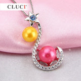 925 Silver Flower & Star Pendant with Zircons & Pearl