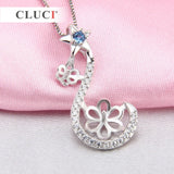 925 Silver Flower & Star Pendant with Zircons & Pearl