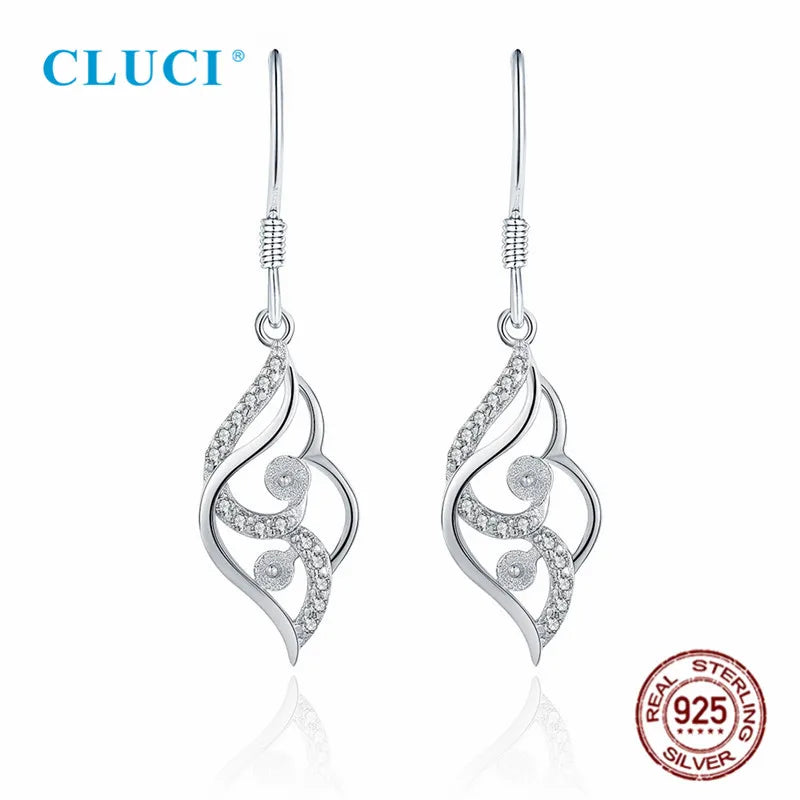 925 Sterling Silver Stud Earrings Zircon Pearl SE161SB