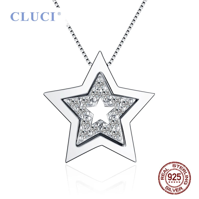 925 Sterling Silver Double Star Pendant for Women Necklace
