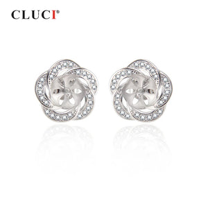 925 Silver Flower Stud Earrings with Zircon for Women