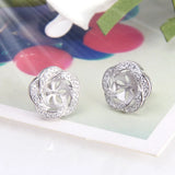 925 Silver Flower Stud Earrings with Zircon for Women
