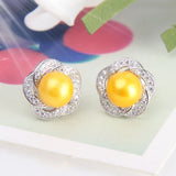 925 Silver Flower Stud Earrings with Zircon for Women