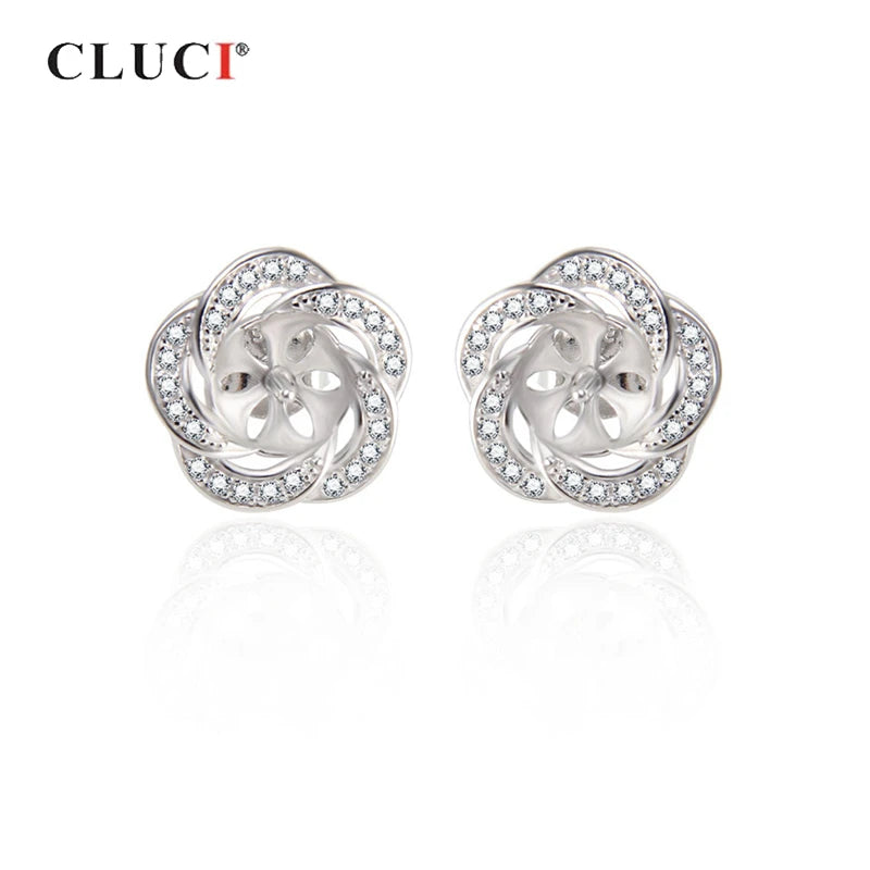 925 Silver Flower Stud Earrings with Zircon for Women