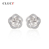 925 Silver Flower Stud Earrings with Zircon for Women