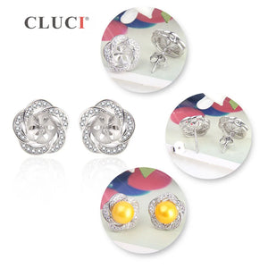 925 Silver Flower Stud Earrings with Zircon for Women