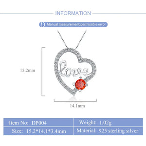 925 Silver Heart Charm Pendant Cubic Zircon Love Gift DP004SB