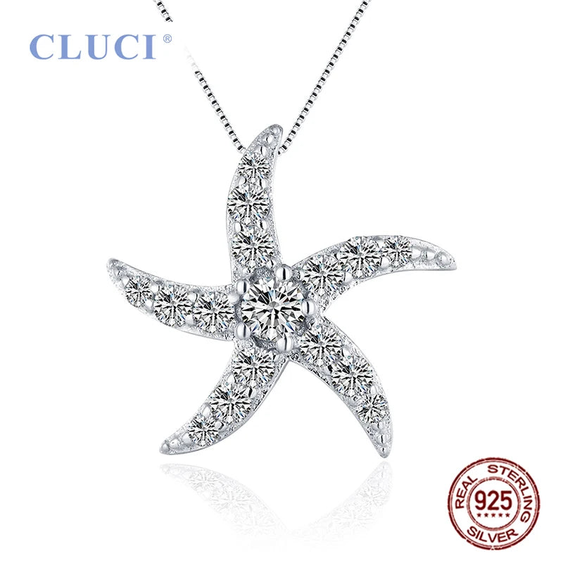 925 Silver Starfish Pendant for Women Necklace Zircon Starfish Charms DP020SB