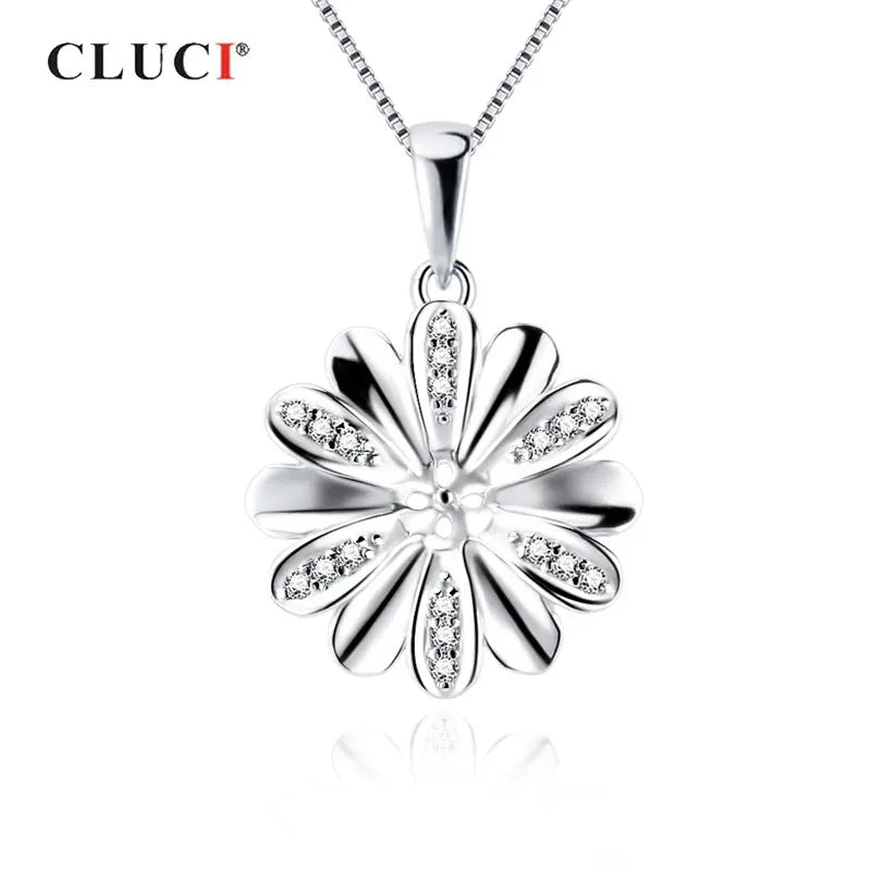 925 Silver Zircon Flower Pendant for Women SP422SB