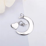 Real Silver 925 Half Moon Heart Women Valentine Gift Pendant Jewelry SP449SB