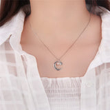 Real Silver 925 Half Moon Heart Women Valentine Gift Pendant Jewelry SP449SB