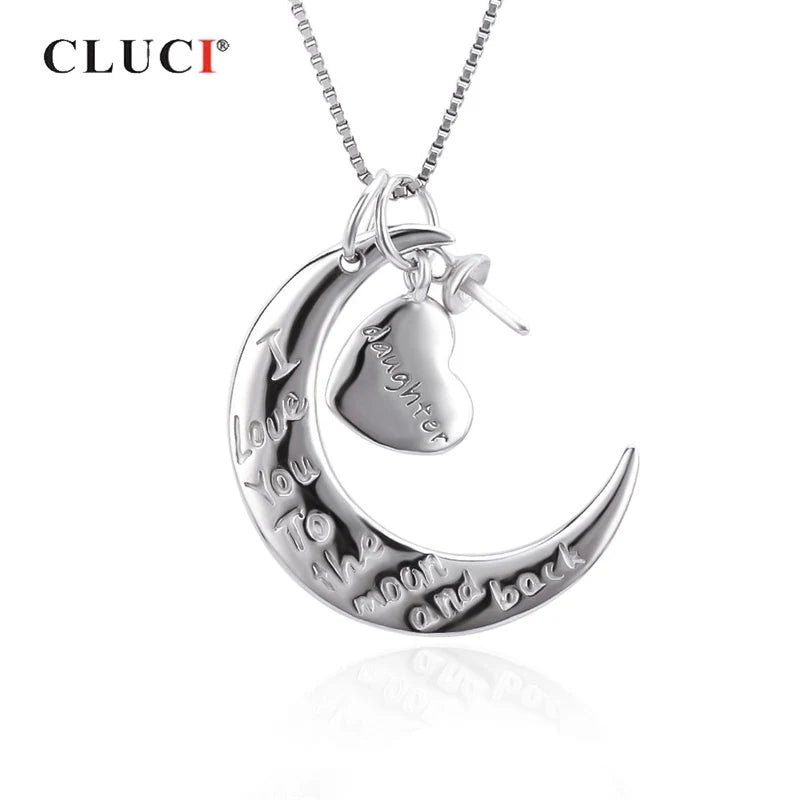 Real Silver 925 Half Moon Heart Women Valentine Gift Pendant Jewelry SP449SB