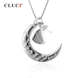 Real Silver 925 Half Moon Heart Women Valentine Gift Pendant Jewelry SP449SB