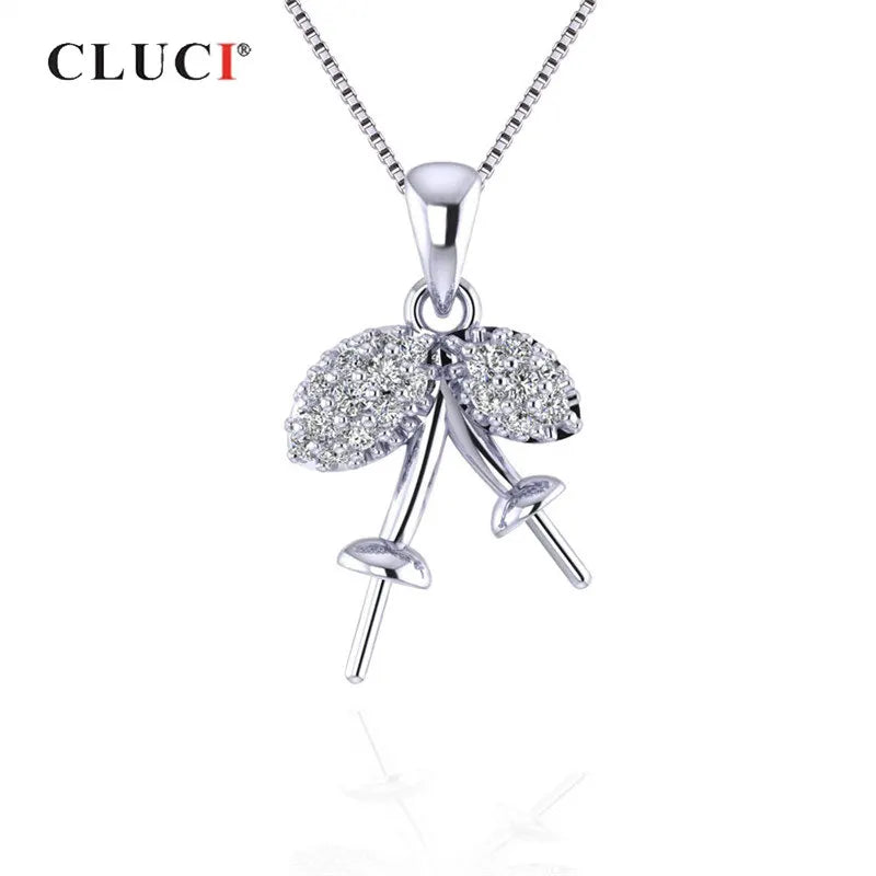 925 Silver Leaf Pendant Necklace Zircon Charms SP301SB