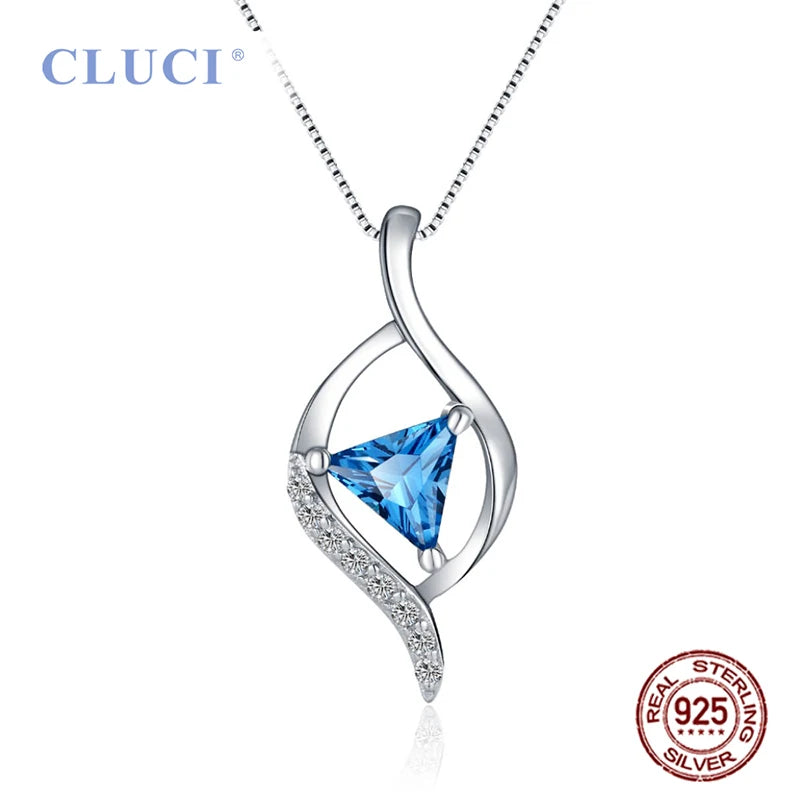 Real Silver 925 Necklace Pendant Big Triangle Zircon DP012SB