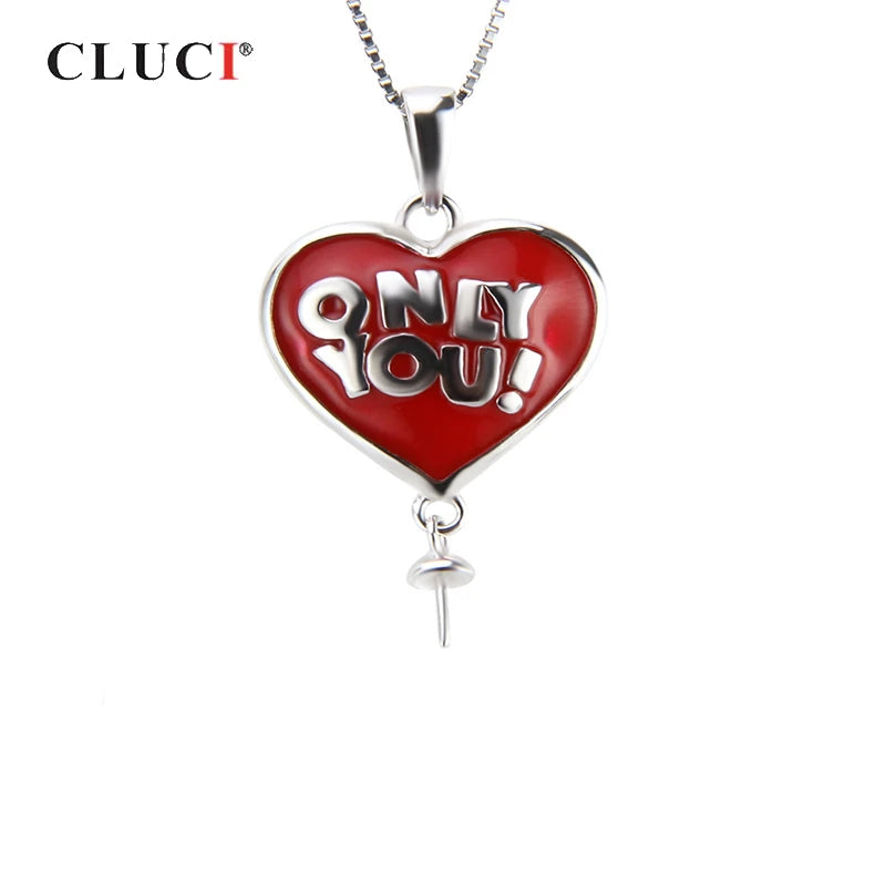 Red Heart Silver 925 Pearl Pendant Mounting for Women Jewelry Making
