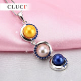925 Silver Round Pendant Zircon Pearl Necklace Accessory for Women
