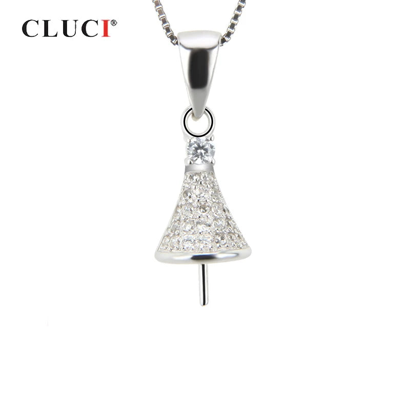 925 Silver Bell Zircon Pendant, Pearl Mounting Charms SP057SB