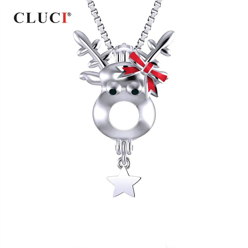 925 Silver Christmas Deer Pearl Locket Pendant for Women SC336SB