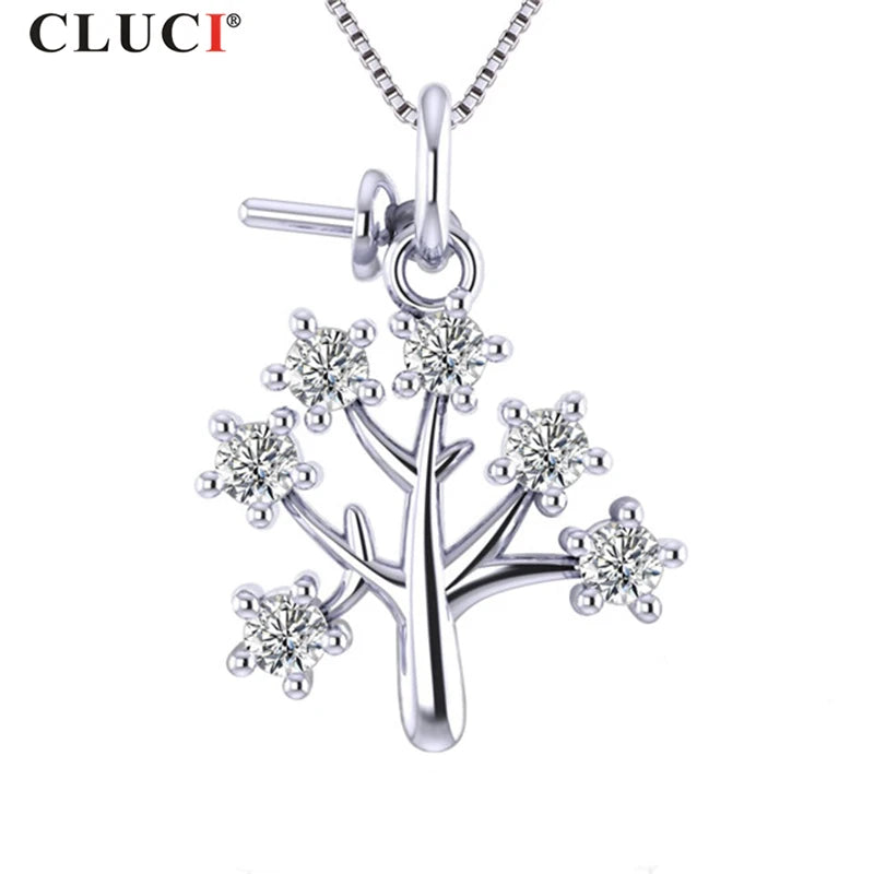925 Silver Christmas Tree Charm Pendant Necklace with Zircon - SP370SB