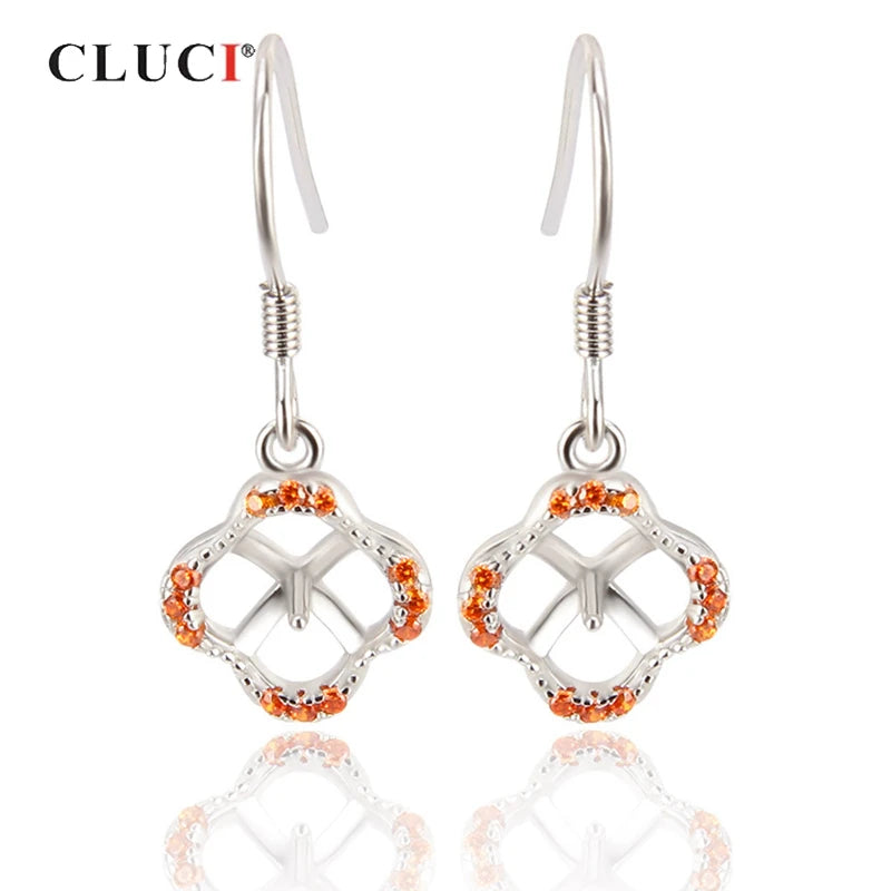 Silver 925 Clover Drop Earrings Zircon Earrings for Women SE059SB