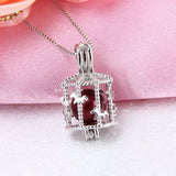 Silver 925 Carousel Cage Pearl Pendant Charms Gift for Women