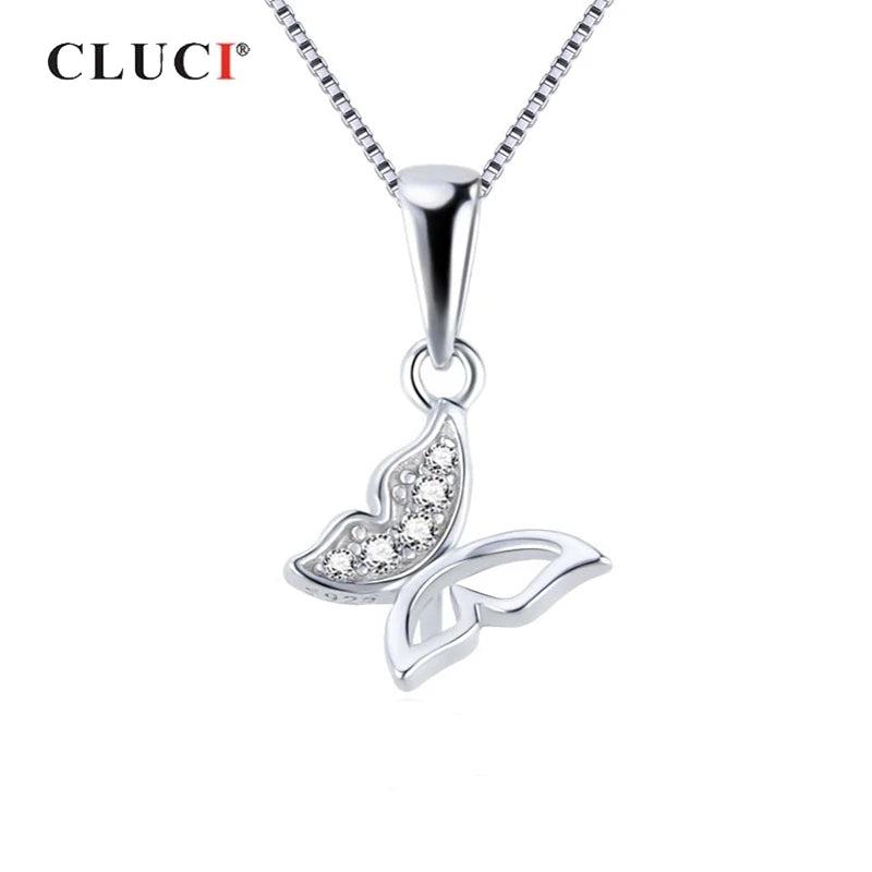Silver Butterfly Charms Pendant with Zircon, Valentine Gift for Women