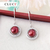 Silver Zircon Pearl Drop Earrings for Women