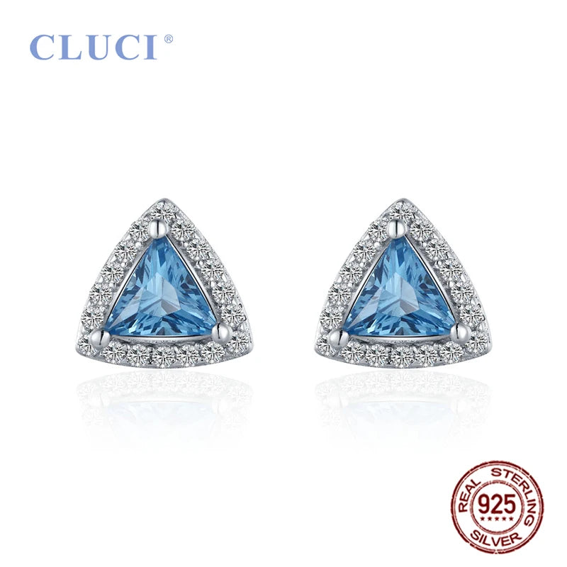 Silver 925 Triangle Stud Earrings with Big Zircon