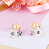 925 Silver Flower Earrings Zircon Pearl Studs Women SE063SB