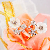 925 Silver Flower Earrings Zircon Pearl Studs Women SE063SB