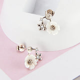 925 Silver Flower Earrings Zircon Pearl Studs Women SE063SB