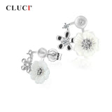 925 Silver Flower Earrings Zircon Pearl Studs Women SE063SB