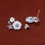925 Silver Flower Earrings Zircon Pearl Studs Women SE063SB