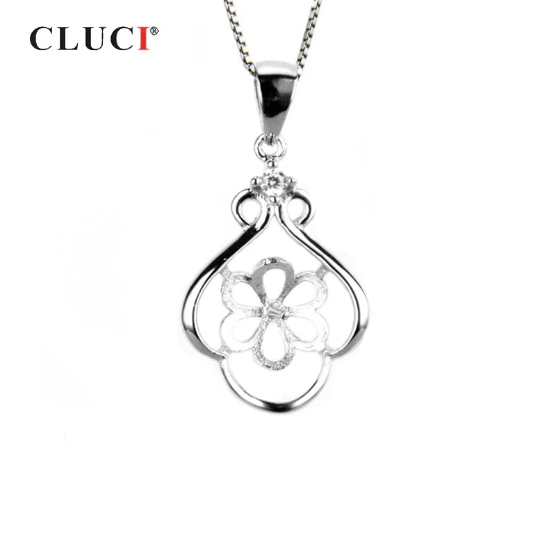 925 Silver Flower Necklace Pendant Jewelry with Pearl Mounting SP077SB