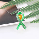 925 Silver Green Ribbon Pendant for Autism Awareness Women Jewelry