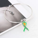 925 Silver Green Ribbon Pendant for Autism Awareness Women Jewelry
