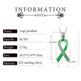 925 Silver Green Ribbon Pendant for Autism Awareness Women Jewelry