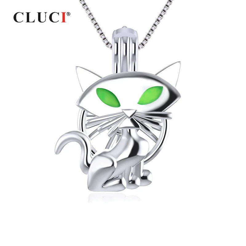 925 Silver Halloween Cat Pearl Cage Pendant