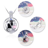 925 Silver Halloween Witch Cat Pendant Round Shaped