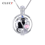 925 Silver Halloween Witch Cat Pendant Round Shaped