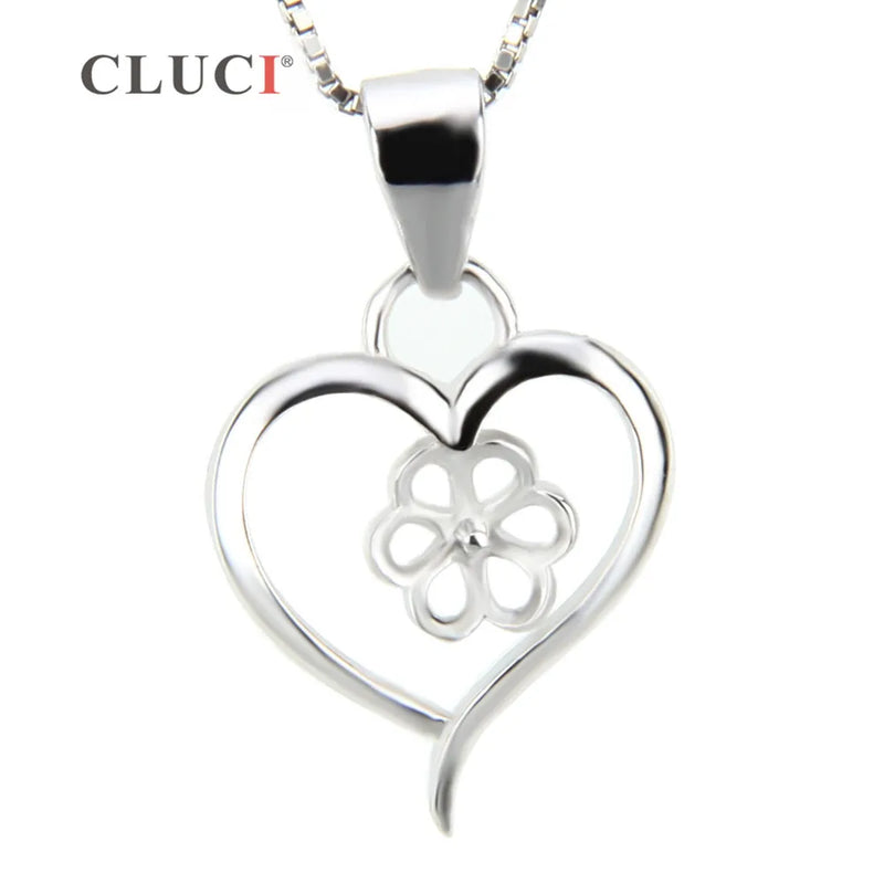 Heart Flower Charm Pendant 925 Sterling Silver Mounting for Necklace Making