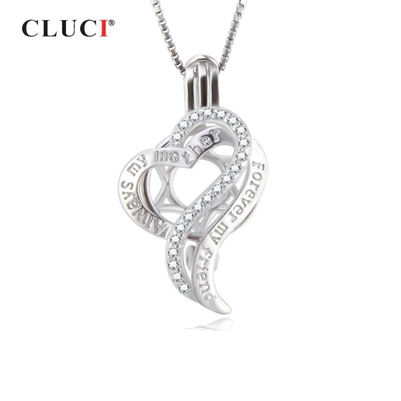 Silver 925 Heart Pearl Pendant Locket Necklace