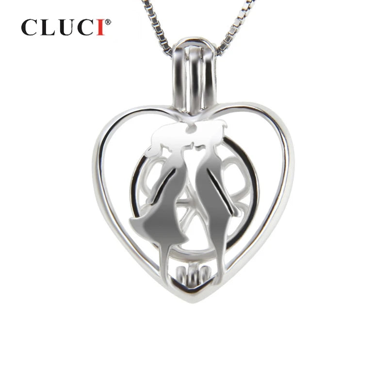 925 Silver Kissing Heart Pendant Necklace Love Pearl Locket SC208SB