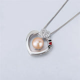 925 Silver Love Heart Charm Pendant with Zircon Pearl Mounting