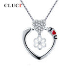 925 Silver Love Heart Charm Pendant with Zircon Pearl Mounting