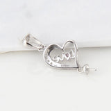 925 Silver Love Letter Heart Zircon Pearl Pendant Mounting