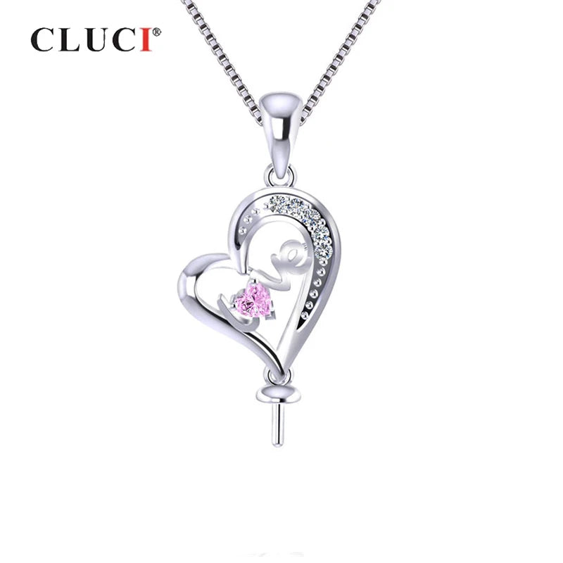 925 Silver Love Letter Heart Zircon Pearl Pendant Mounting