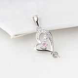 925 Silver Love Letter Heart Zircon Pearl Pendant Mounting